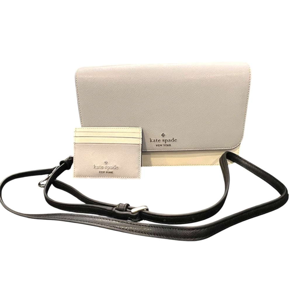 Kate Spade Madison Leather Colorblock Flap Crossbody Bag Credit Card Wallet Grey